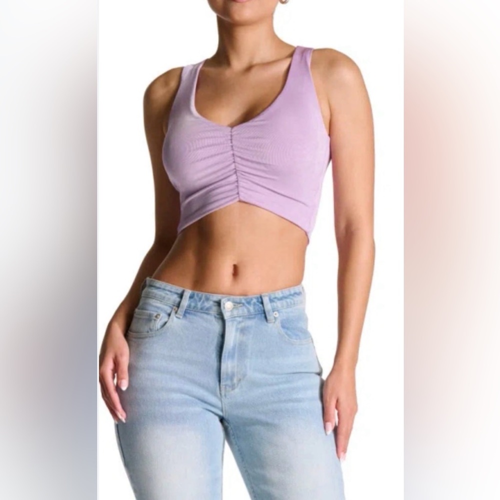 N by Naked Wardrobe SHIRRED CROP TOP IN LAVENDER Lined XL Cropped Ruched